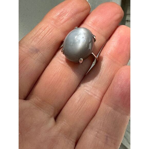 Moonstone Cat's Eye Grey Chatoyancy Ring Unisex Sri Lankan Gemstone Ring Size 7 - Picture 5 of 6
